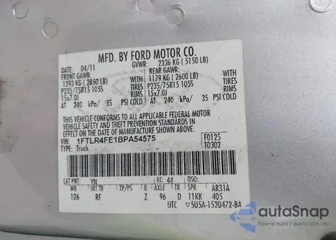 2011 Ford Ranger Xlt из США, поврежденный, VIN 1FTLR4FE1BPA54575